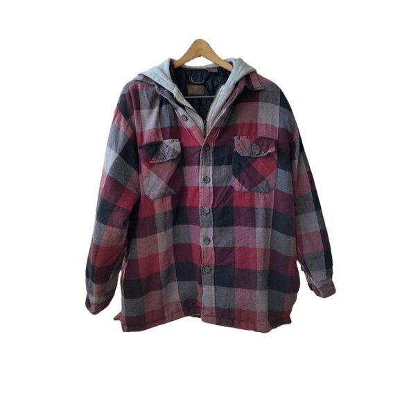 Mens Quilt Lined Red Plaid Hooded Heavyweight Chore Jacket Jacket Size 2XL - Picture 1 of 8